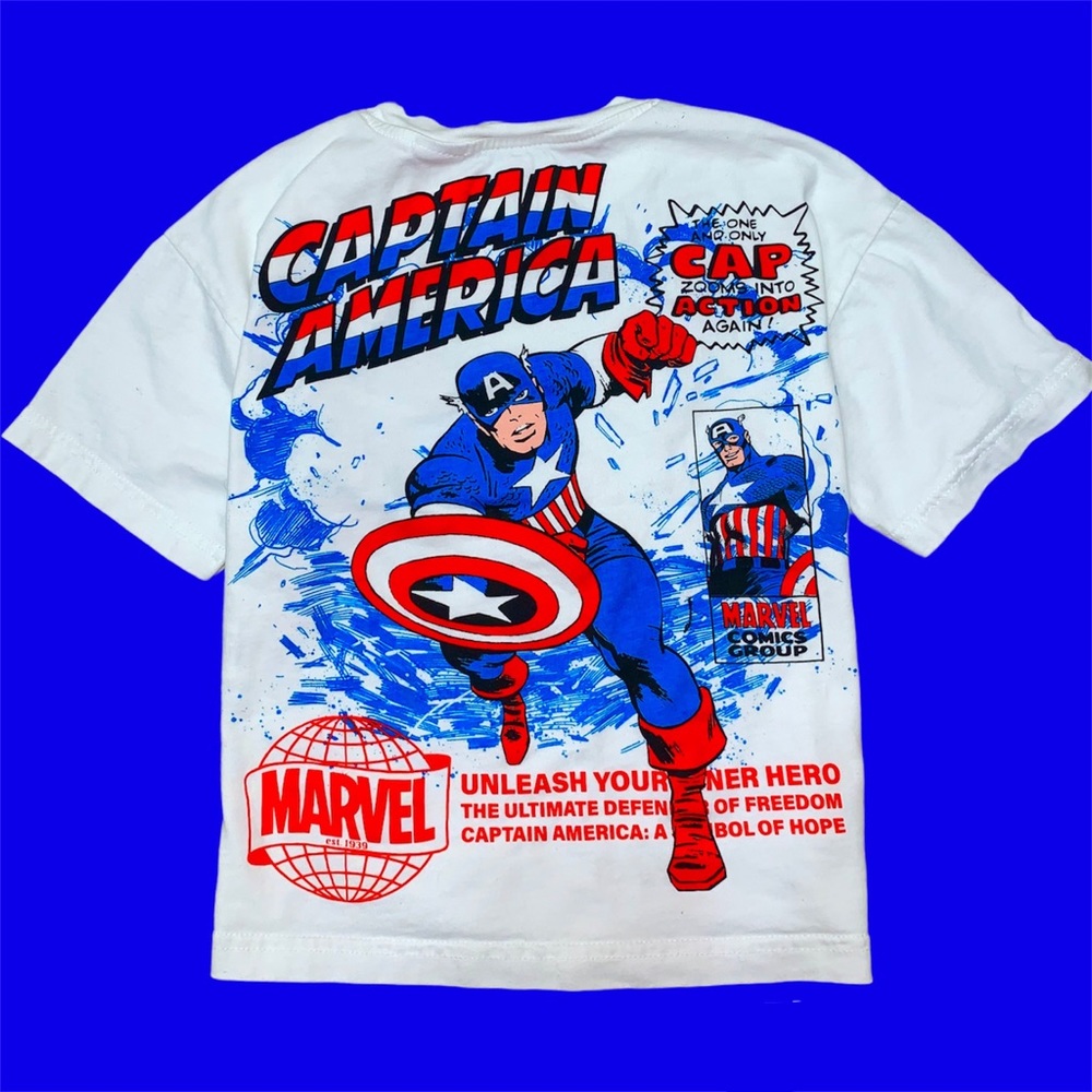 Zara White Captain America Graphic Long Sleeve Tee - Red & Blue